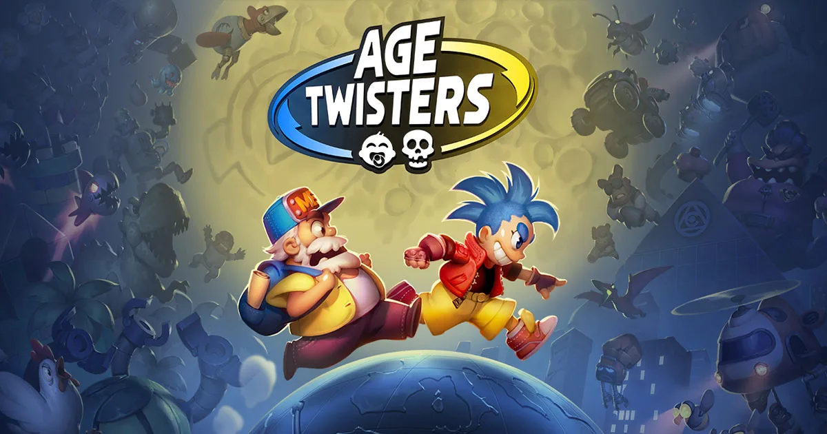 Age Twisters key art showing a grandfather and his blue-haired granddaughter beneath the game logo.