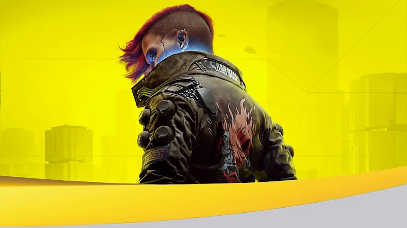 PlayStation Plus Game Catalog artwork featuring a Cyberpunk 2077 character against a yellow city background.